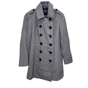 Forever 21 Grey Wool Double Breasted Peacoat Size Small